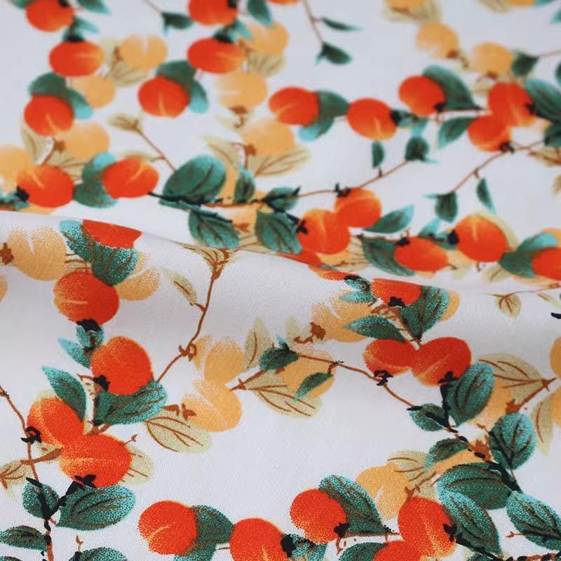Flower Printed Rayon Viscose Fabric Soft By The Meter for Skirts Pajamas Clothes Cheongsam Diy Sewing Cloth Floral White Green