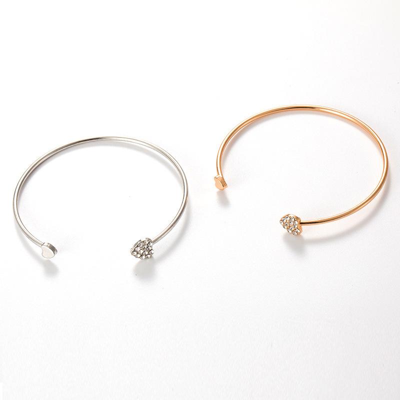 1 Piece Full Diamond Heart Opening Bracelet, Heart-Shaped Bracelet, Versatile Accessory Jewelry Bracelet