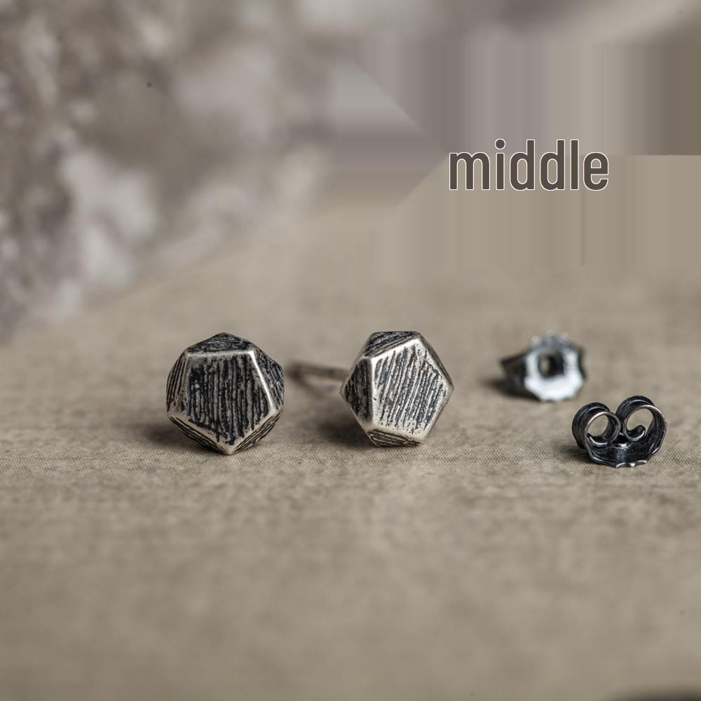 Unisex Retro Hexagonal Diamond Stud Earrings - Fashionable Imitation Thai Silver Jewelry