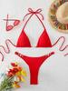 European & American Women's Solid Color Lace-Up Halter Triangle Bikini - Sexy Two-Piece Swimsuit