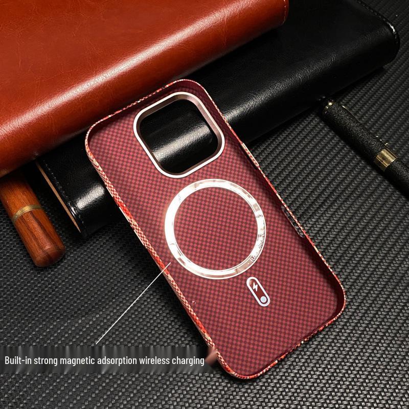iPhone 17 Pro Max Red Snake Kevlar Magnetic Case, Compatible with Apple 16, Skin-Feel PC Protection