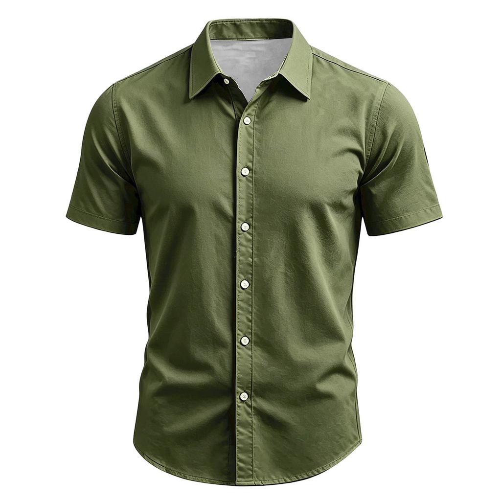Camisa Casual de Manga Corta para Hombre Cuello de Botones Corte Ajustado Tejido Ligero Transpirable Camisa de Verano Primavera para Uso Diario
