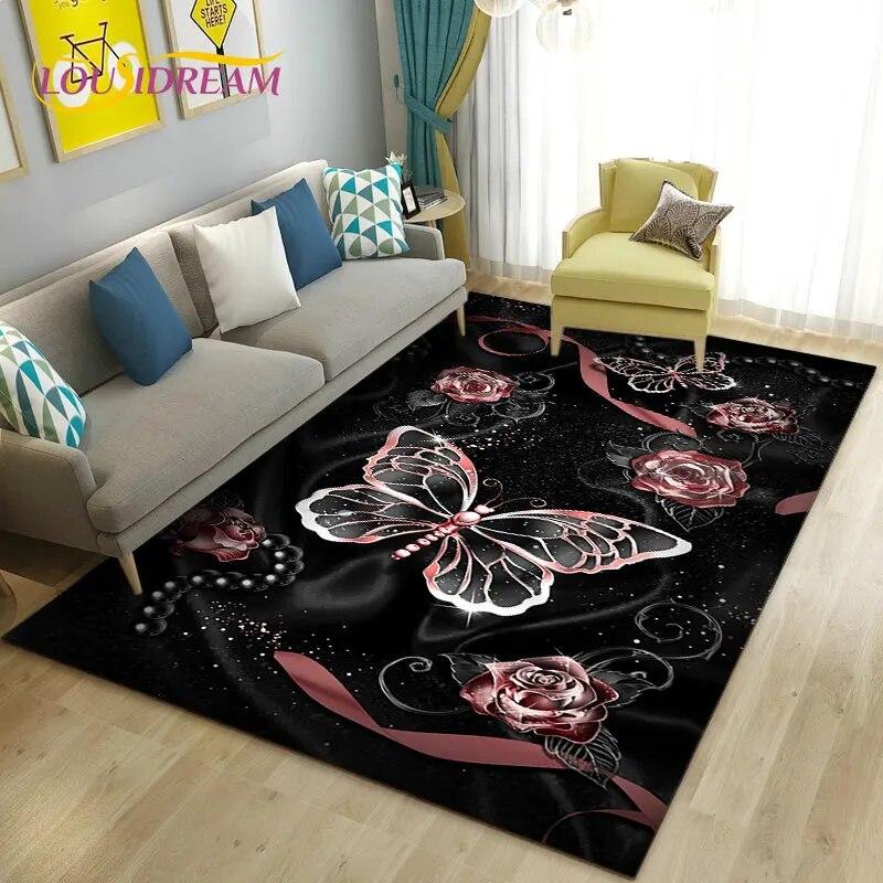 European Luxury Flower Rose Leaf Area Rug,Carpet Rug for Living Room Bedroom Sofa Doormat Decoration,Kitchen Non-slip Floor Mat