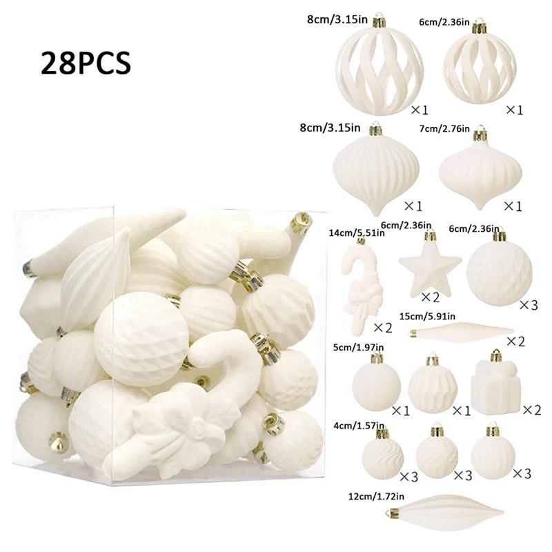 28pcs/set Christmas Flocked Shaped Christmas Ball Set New Year Party Decoration Christmas Balls Gift Box