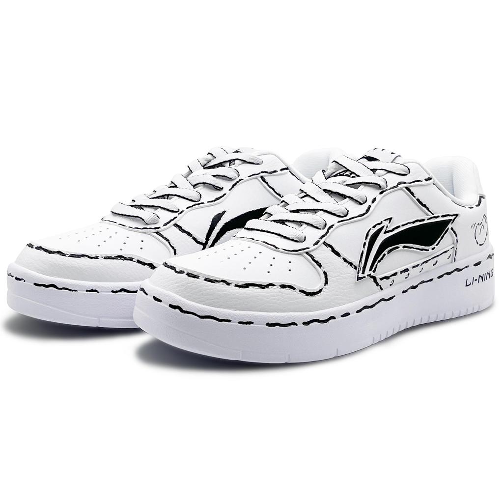 Li Ning Sports Life Kollektion Abriebfest Rutschfest Niedrig geschnittene Skateboard-Schuhe Damen Weiß Schwarz AGCS420-6(Team131-)