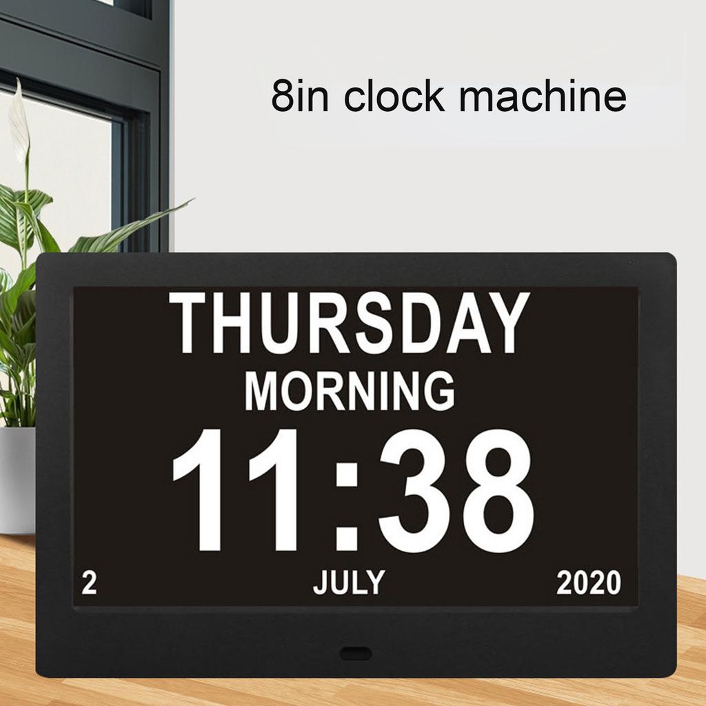 Digital Calendar Clock Wall Mounted 16:10 8in Large Display Date Time with Reminders Day Night Dimmable Key Remote Control Desk