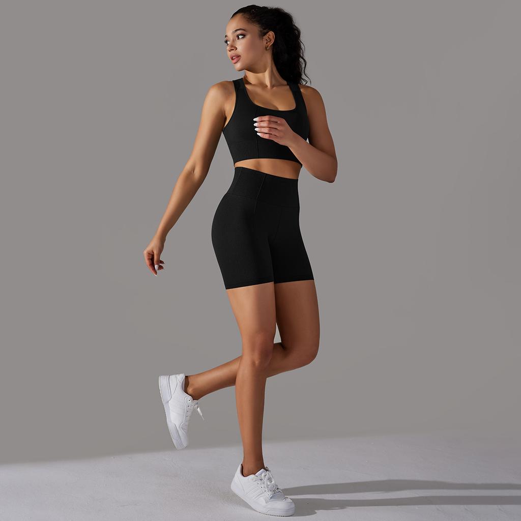 Nessaj Yoga Clothing Set Women Seamless Knit Gym Set Solid Colour Shorts Backless Fitness Underwear Sportswear