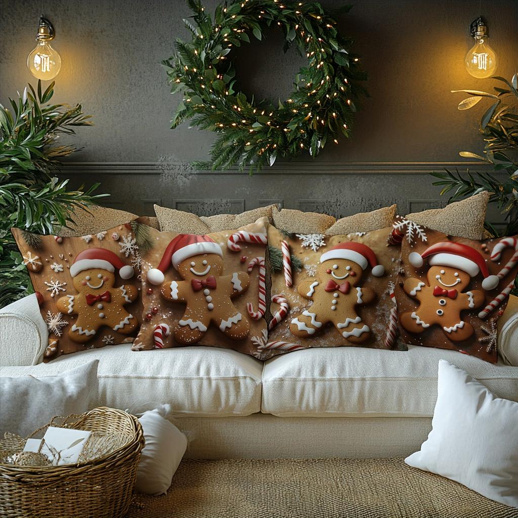 Festive Gingerbread Christmas Pillowcases: Adorable Decor for Your Holiday Home! Sofas, Bedroom Pillow Covers, Holiday Gifts