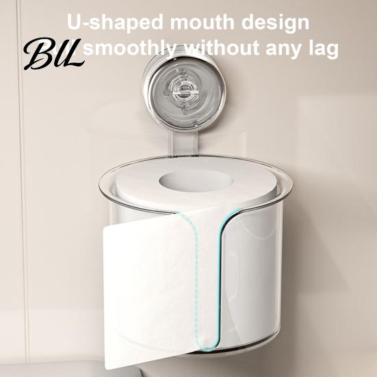 No Drill Tissue Box Wall-Mounted Roll Paper Holder with Vacuum Suction Sealed Container Cup Easy Installation Organizer for Bathroom Storage