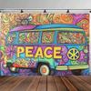 1 Stück, 2D flach, Psychedelisches Friede und Liebe Bus Hintergrundbanner - 1960er Retro Hippie Stil, für Fotokabinen, Jubiläen, wsj