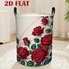 1pc, Dirty Clothes Basket, Red Rose And Green Leaf Pattern, Suitable for Storing Clothes with Handle Multi-Purpose Storage Basket, Portable And Foldab