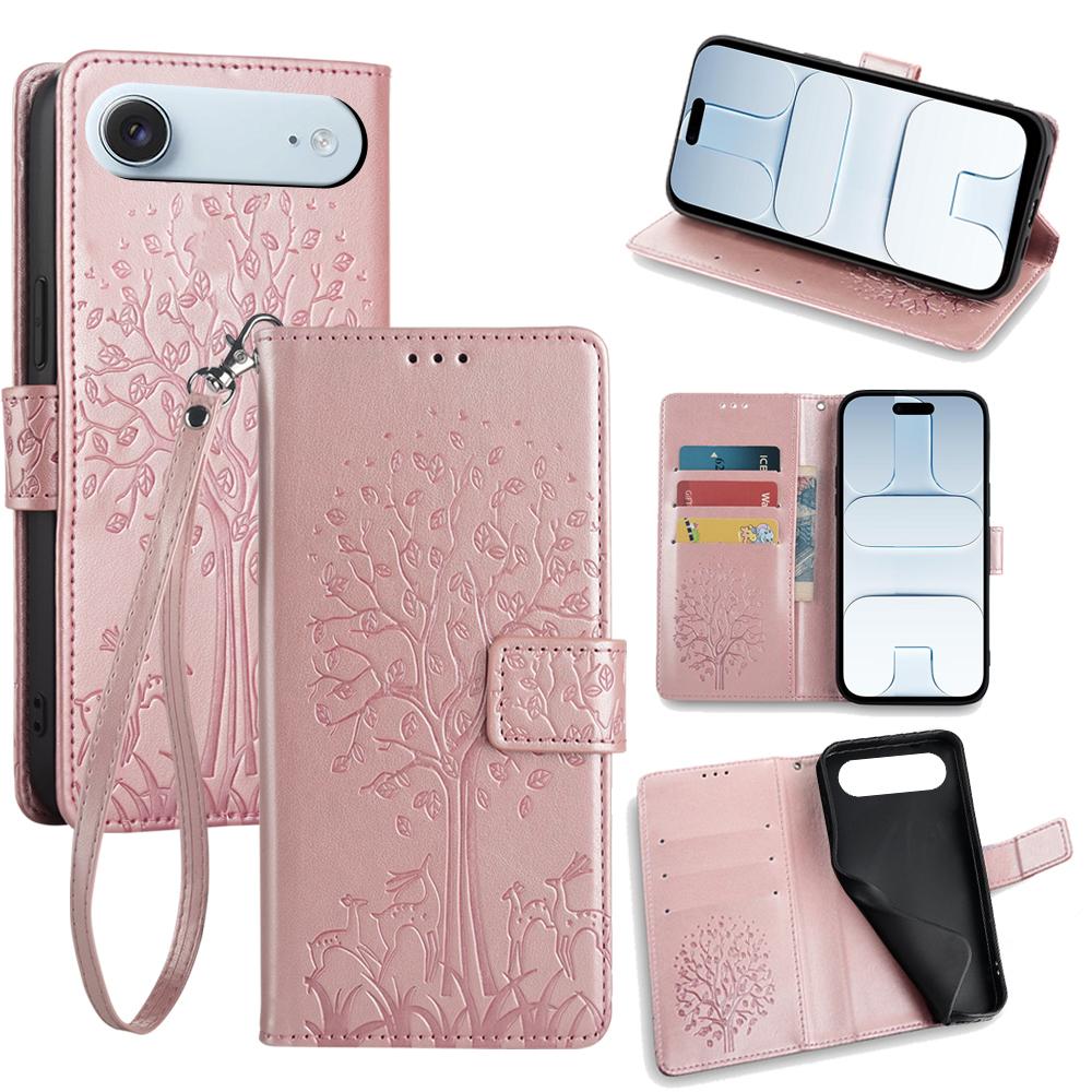 

For iPhone Air Case PU Leather Wallet Phone Cover Tree Deer Imprinted