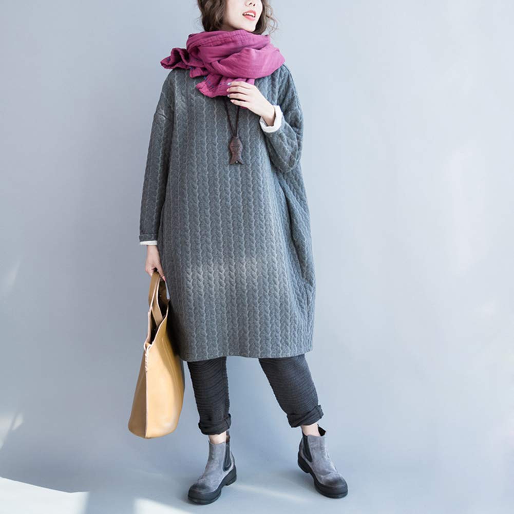 ShuMing Tunic Long Plus Short Solid Color Women's Loose-Fit Dress, Sleeves, Knee-Length, Flattering, Casual, Size, Fall/Winter, Dress, (8 Gray)