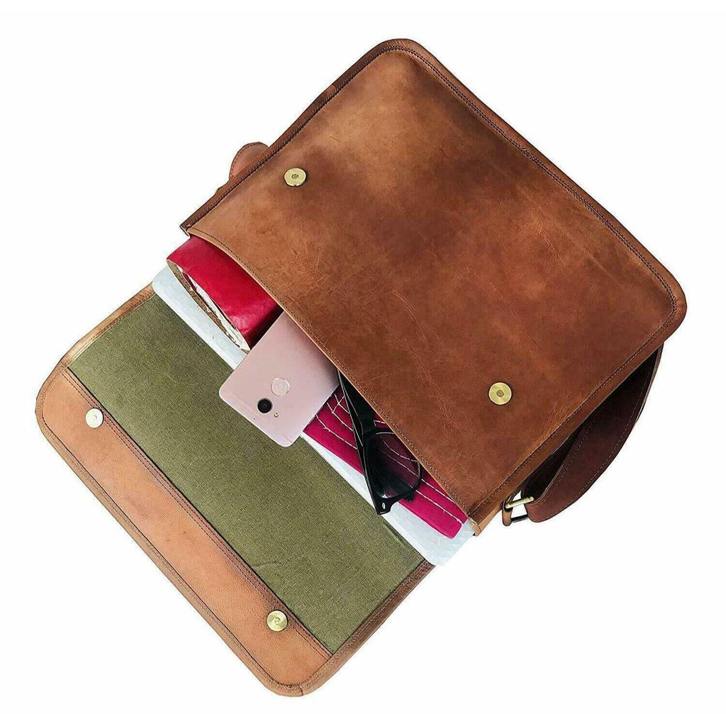 Klassische braune handgefertigte Herren-Büro-Laptop-Umhängetasche aus echtem Ziegenleder