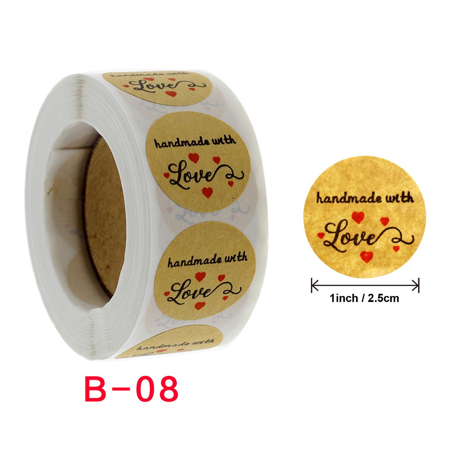 

1 Roll Of 500pcs/roll Kraft Paper Roll Stickers Thank You Stickers Self-adhesive Label Red Love Envelope Decoration Handmade Making Stickers Baking La
