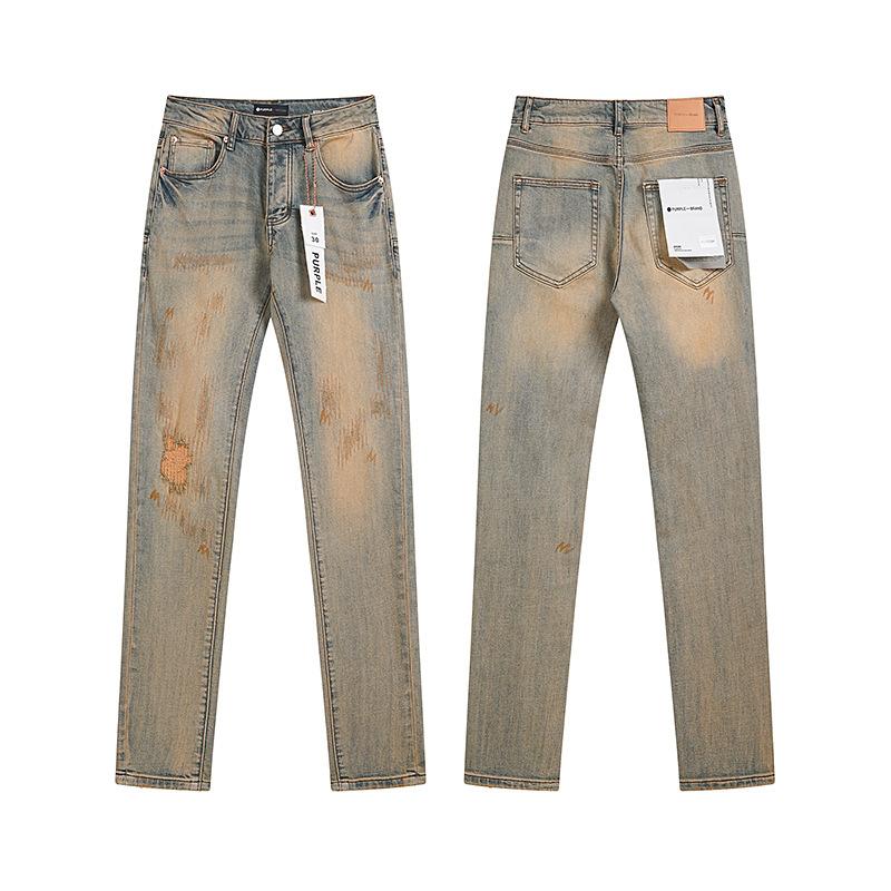 Purple Brand Ink Printing Meichao High Street Retro Ripped Casual Trend Denim Horn Pants Small Feet