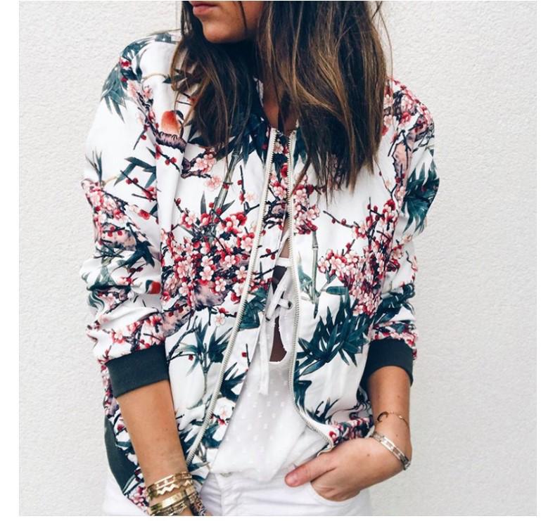 Women's Autumn/Winter Fashion Printed Round Neck Zipper Long Sleeve Jacket (2020)