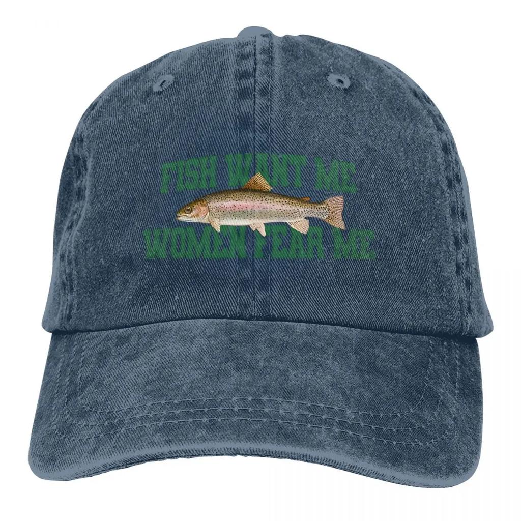 Fish Want Me Women Fear Me Meme Fishing Lover Retro Baseball Hat Cotton Sun Protaction Caps Unisex Casual Golf Hats