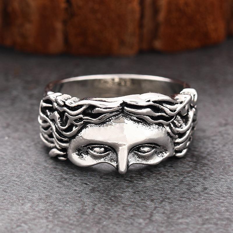 New Vintage Brass Religious Belief Jesus Head Ring For Men Women  Retro Pure Copper Finger Rings Bands Fashion Jewelry Gift