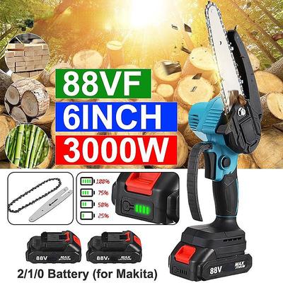 6palcová mini elektrická řetězová pila 88VF 3500W s indikátorem baterie, dobíjecí pila na prořezávání zahrady, nástroj pro dřevoobrábění pro baterii Makita 18V