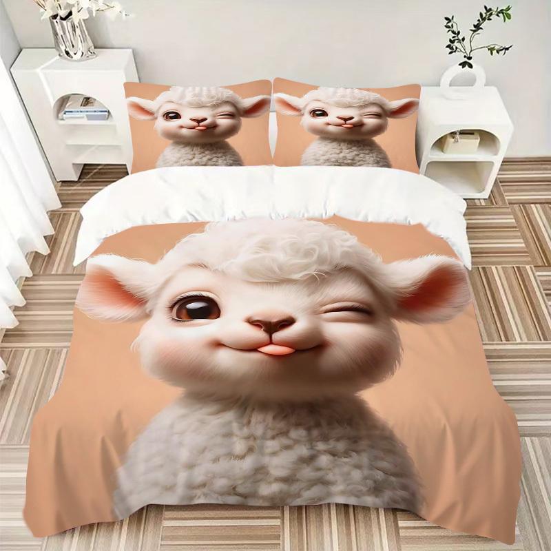 3pcs Anime Cartoon Design Sheep Bedding Set - Includes One Quilt Cover and Two Pillowcases (No Core) - Home Decor, Festival Gift, Polyester