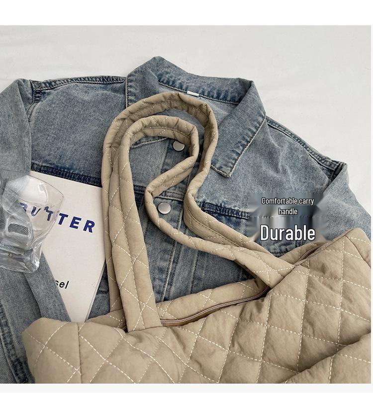 Large Diamond Lattice Cotton Padded Women's Tote – Autumn/Winter Casual Fashion Handbag