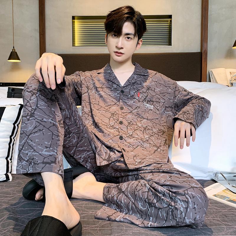 Men's Cotton Pajama Set - Long Sleeve & Pants, Spring To Winter, Casual Outdoor Wear, Plus Size Available