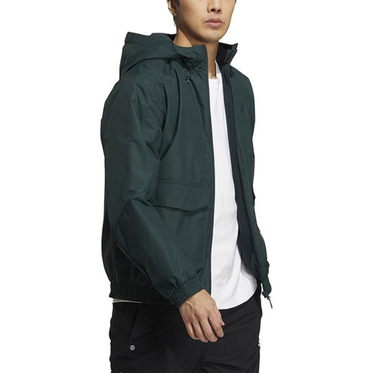 Adidas Solid Color Logo Fleece-Lined Hooded Jacket Men Outerwear Green HN9036