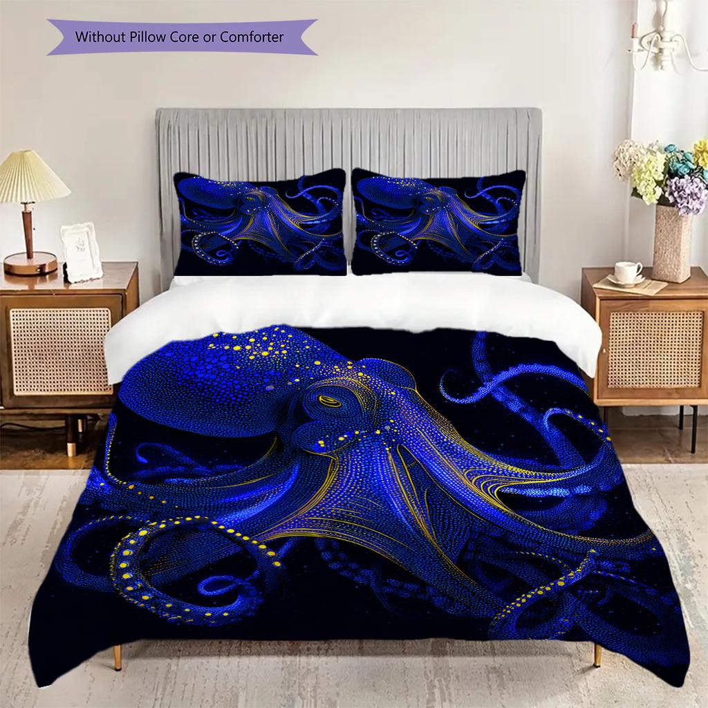 Octopus Pattern Bedding Quilt Set Quilt Cover Pillowcase Home Decoration Birthday Gift (1 * Duvet Cover + 2 * Pillowcase, Without Core)