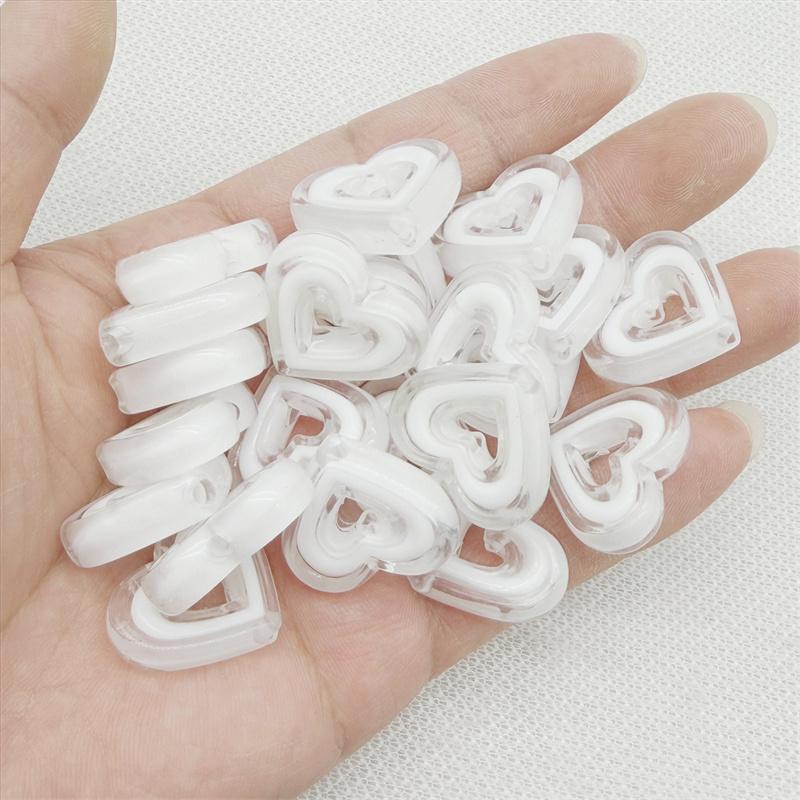 10pcs 20x23mmTransparent Hollow Out Heart-shaped Have Hole Bead Acrylic Straight Hole Bead DIY Mobile Phone Chain Accessory