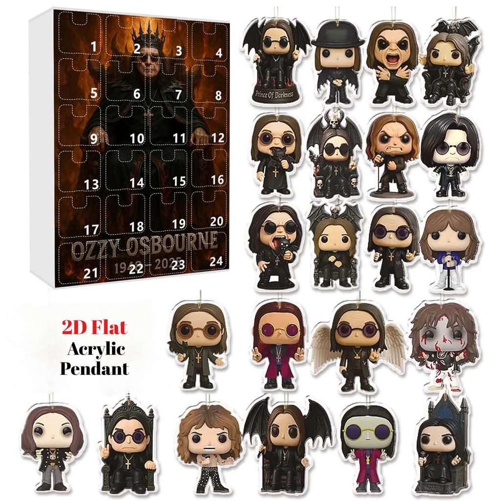 24 Days New Ozzy Osbourne Motorcycle Bell Advent Calendar Ozzy Osbourne 2D Acrylic Pendant Christmas Countdown Advent Calendar Gift