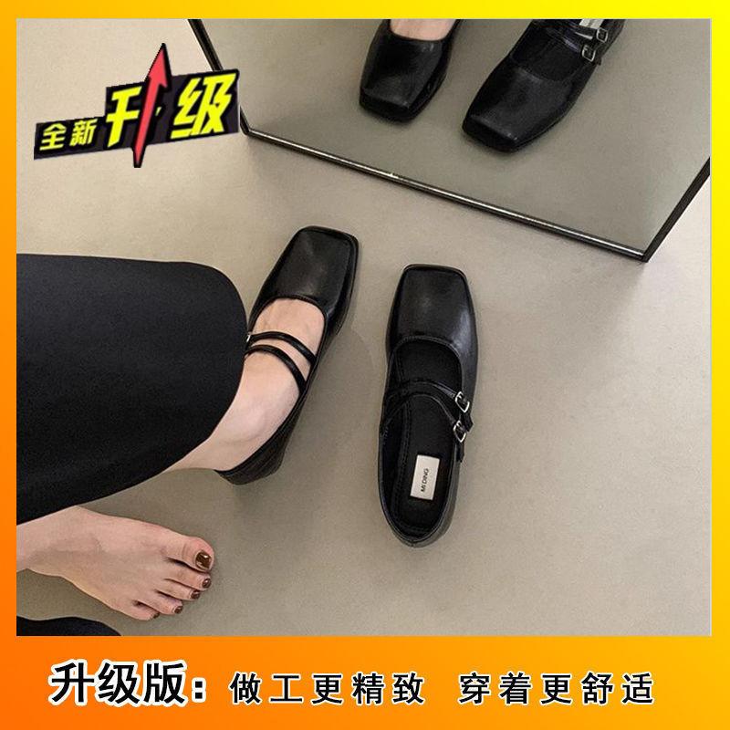 Square head shallow mouth single shoes women's spring new temperament soft flat Mary Jane shoes