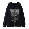 Lamerry Subculture Y2K Punk Hoodie with Butterfly Long Size Black Hoodie, Zip-Up Print, Spring/Autumn/Winter, Sleeve, M, Women's/Men's,