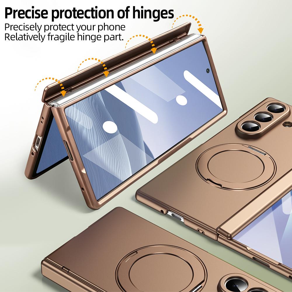 For Galaxy Z Fold 8 Ultra /7/6/5 Full Back PC Anti-finger Phone Case with 360° Alloy Kickstand Magnetic Holder And Glass Film