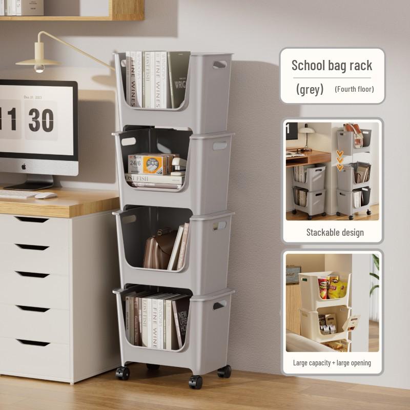 Stackable Multi-Layer Storage Shelves: Under Table Organizer with Wheels for Snacks, Drinks, Toys, and More