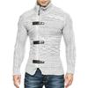 2026 Autumn/Winter Men's Plus Size High Neck Sweater Cardigan with Leather Buckle - European & American Style Long Sleeve Knit Coat