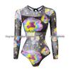 Women's Long Sleeve Mesh Sun Protection One-Piece Swimsuit with Skirt