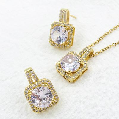 Light Luxury Zircon Necklace for Women with Niche High-end Temperament Square Full Diamond Earrings Set