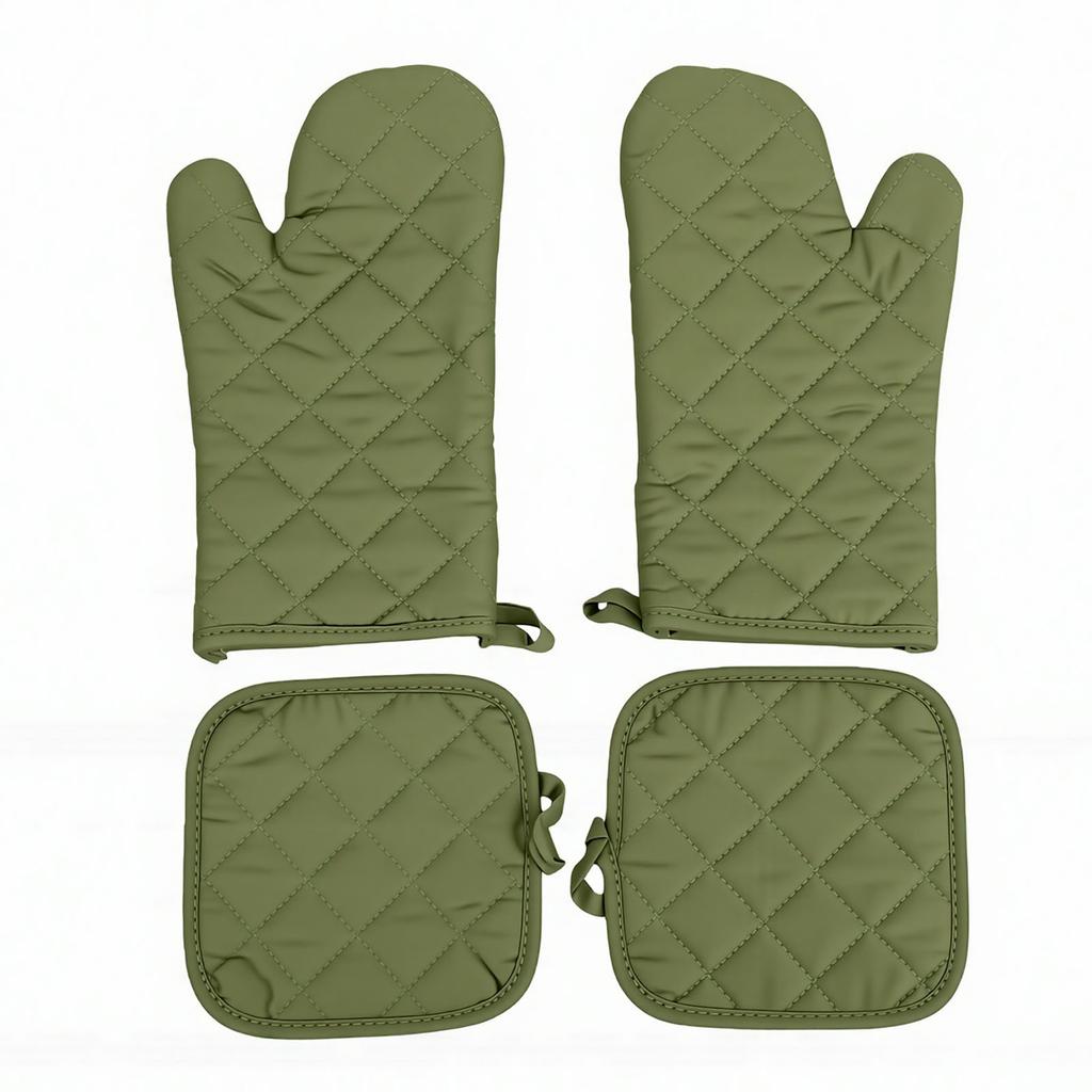 Oven Mitts Pot Holders Set Heat Proof Cotton Non Slip Kitchen Oven Gloves with Hanging for Cooking Grilling Machine Washable