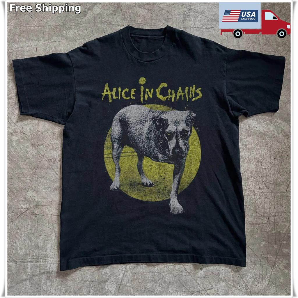 Hot! Alice In Chains Tripod Dog Unisex Cotton Black T-shirt, Size S-5XL