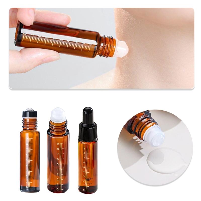 Essential Oil Roller Bottles 10ml Dropper Bottles Amber Glass Roller Bottles with Caps for Travel Glass Roll on Bottles