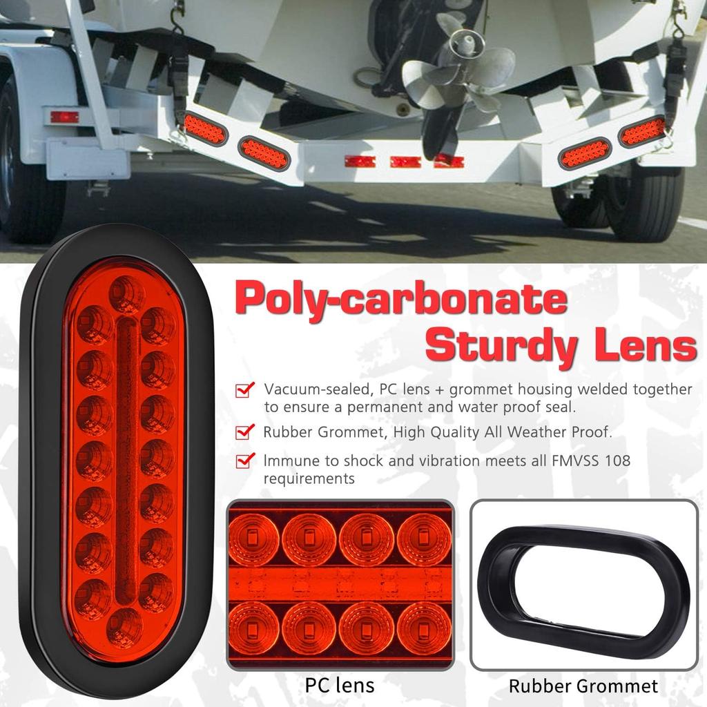 LINKITOM 6 Inchs Submersible Oval LED Stop/Turn Trailer Tail Light With Waterproof Rubber Gaskets For Boat Trailer Truck RV [DOT Certified] [IP67] (2