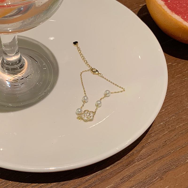 Brățară elegantă cu perle Camellia pentru femei și fete, lanț, bijuterii pentru petrecere, cadou