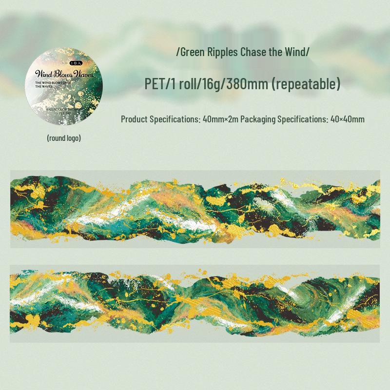 Ketchup Girl Ocean Wave Theme PET Adhesive Tape – Wind Blown Waves Journal Decoration Series.