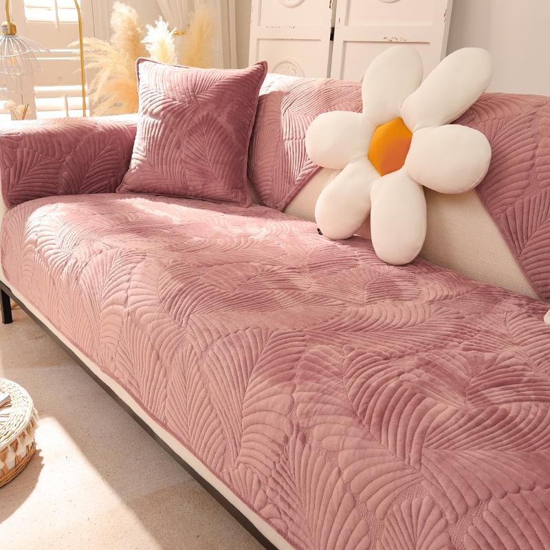 Sofa Cushion Winter Thickened Short Plush Non-Slip Leather Cushion Flannel Winter Style Sets Cover Cloth