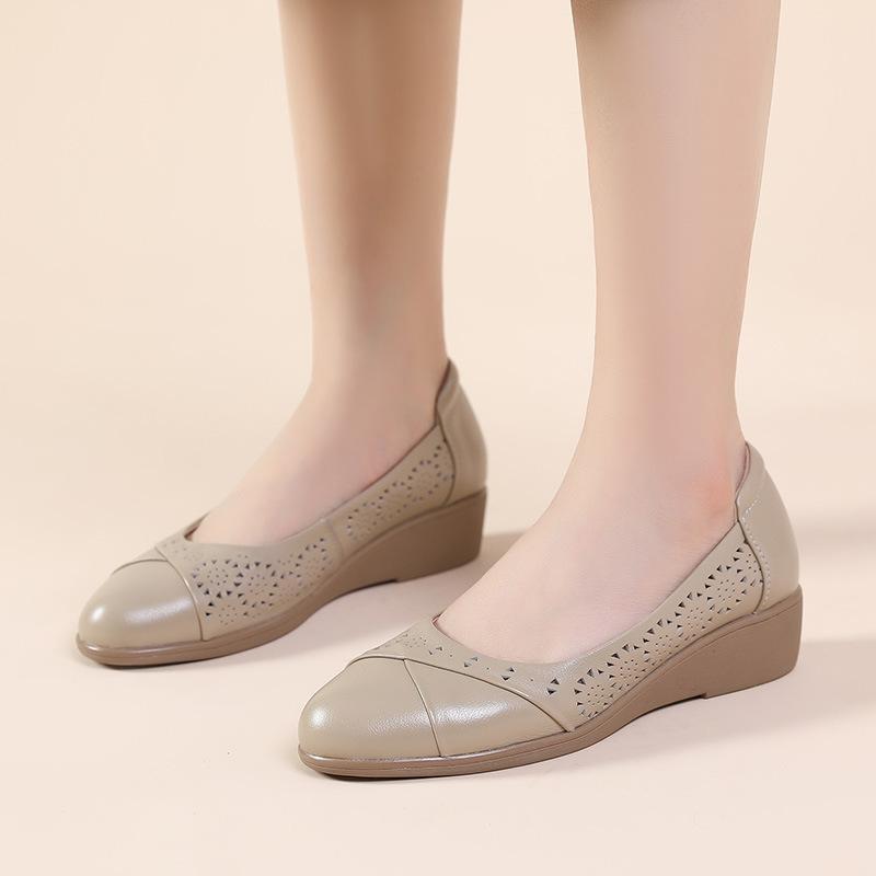 Fashion GKTINOO 2025 Women Flat Shoes Genuine Leather Woman Soft Pointed Toe Flats Summer Lady Hollow Mom Loafers Women Shoes Sandals