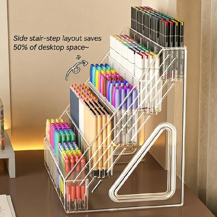Organizador de Marcadores de Arte para Escritorio Múltiples Compartimentos Gran Capacidad Estante de Acrílico para Almacenamiento de Bolígrafos para Marcadores Fluorescentes Lápices