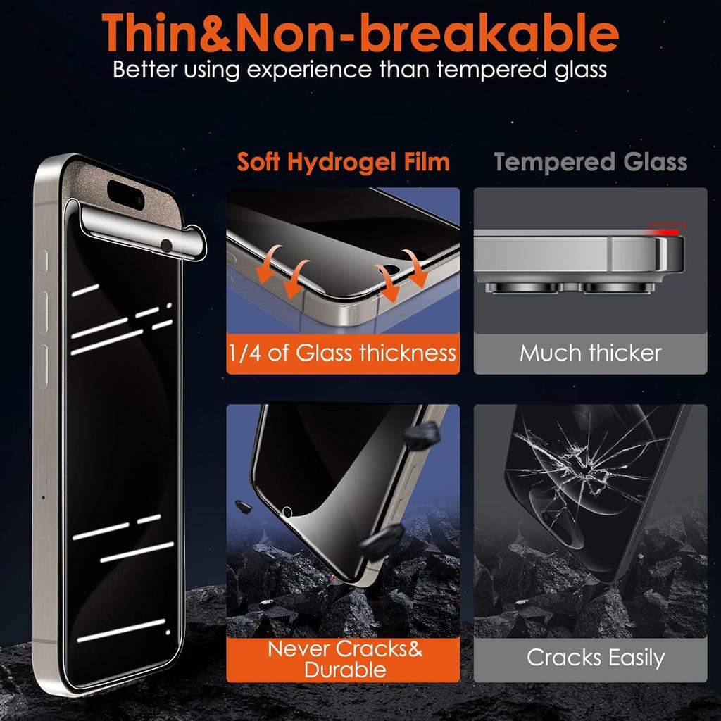 [2+2] for iPhone 15 Pro Max Privacy Screen Protector (NOT Glass) with Tempered Glass Camera Lens Protector, Anti-Spy Non-breakable Soft TPU Hydrogel