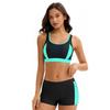 Women's Color-Blocked Two-Piece Swim Set with Back Cut-Out Top & High-Waisted Shorts – Sporty Nylon Beachwear In Multiple Colors