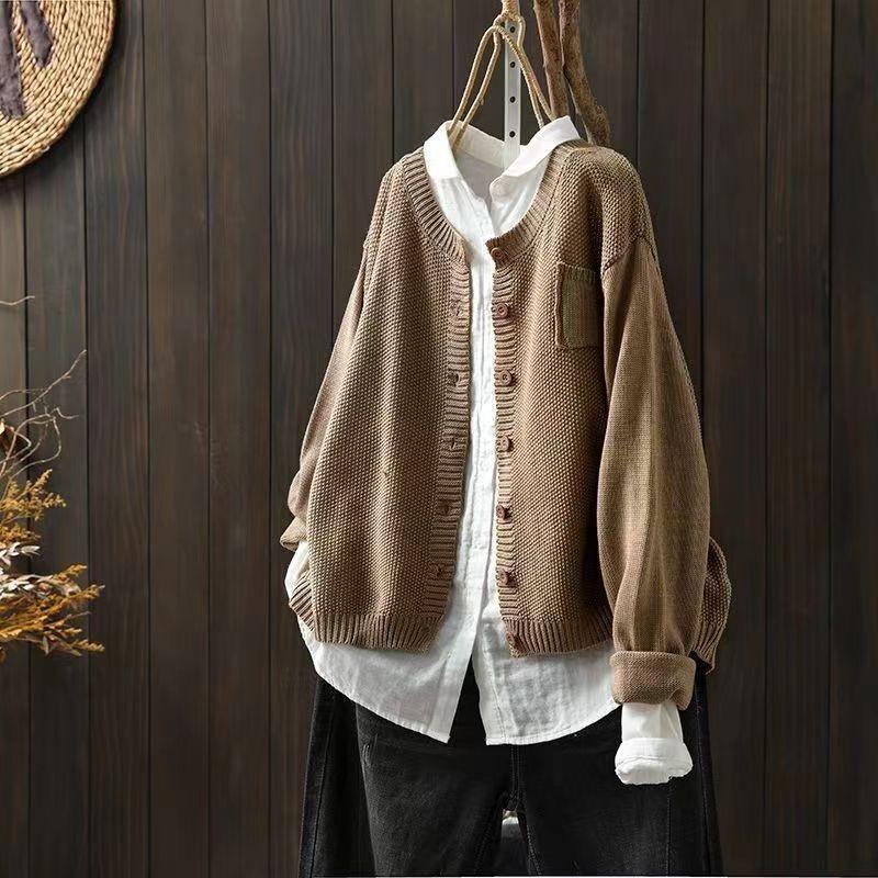 Women's Fashion Casual Solid Color Knitted Cardigan Coat Loose Casual Long Sleeve Sweater Coat